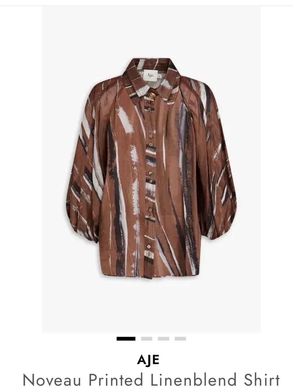 AJE Women’s Designer Blouse Size 6 Brown Abstract Balloon Sleeve $349